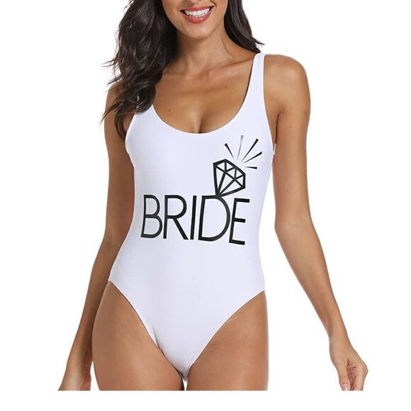 Shein Graphic Bride white one piece Swimsuit size Large - Picture 1 of 6